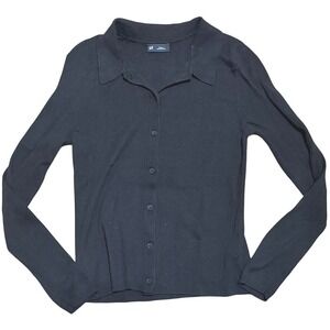 GAP Sweater Womens S Small Black Button Up Collared Ribbed Cardigan Classic